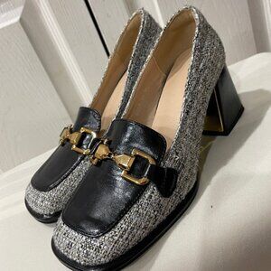 PREPPY CHIC LOAFERS CHUNKY HEELS PUMPS WITH SQUARE TOE SIZE 5.5